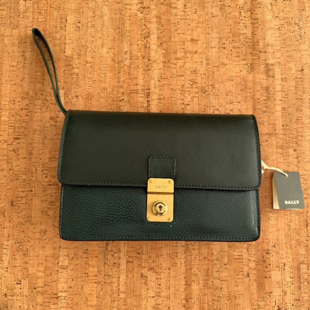 Bally Dark Green Leather Wristlet or Clutch
